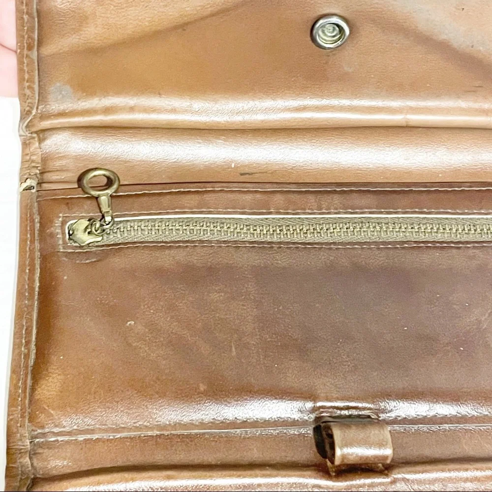 Gucci Vintage Brown Leather Cloth Wallet‎ Check Holder Snap Zipper
